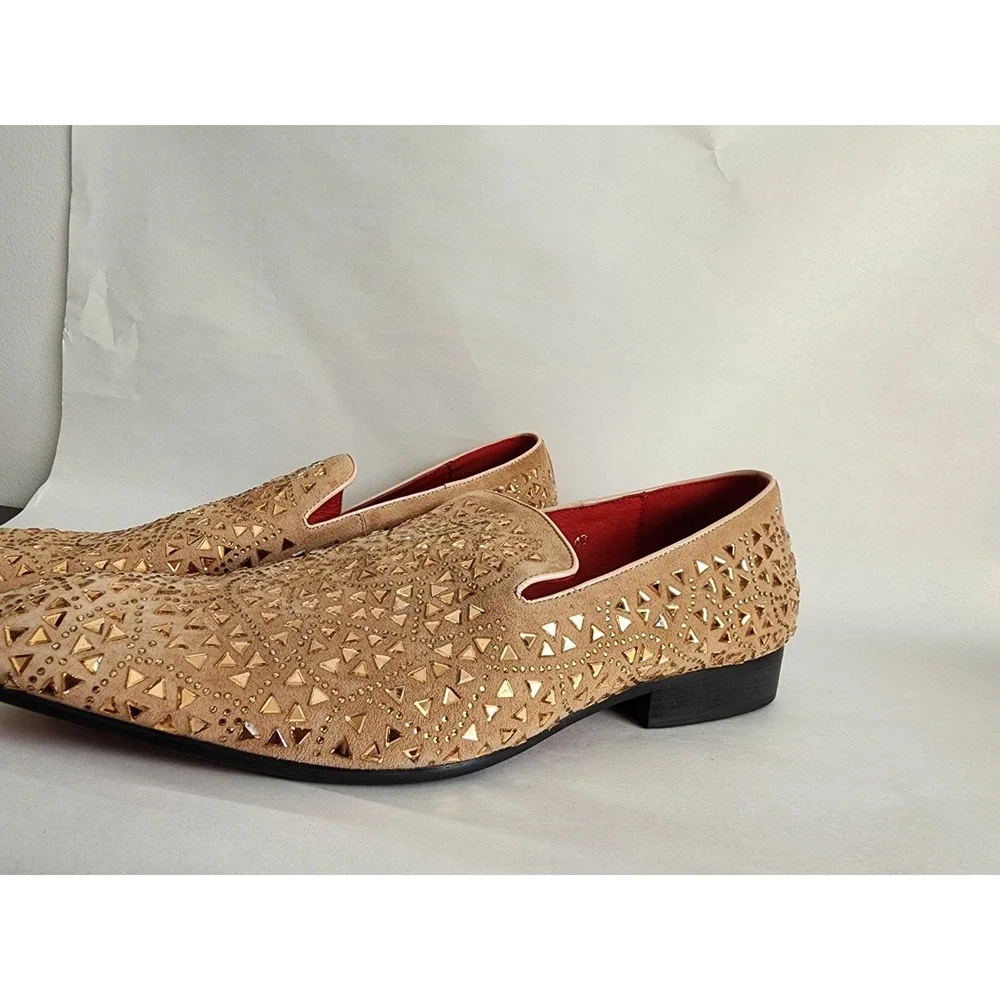 Fierro by Aurelio Garcia Tan Suede Gold Studded Loafers FI7415 Mens 43